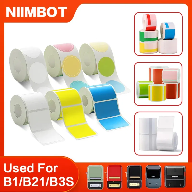 color: Yellow - Niimbot Mini Printer Thermal Wire White/ Cable/Color/Round Sticker Self Adhesive Waterproof   Sticker For B1 B21 B203