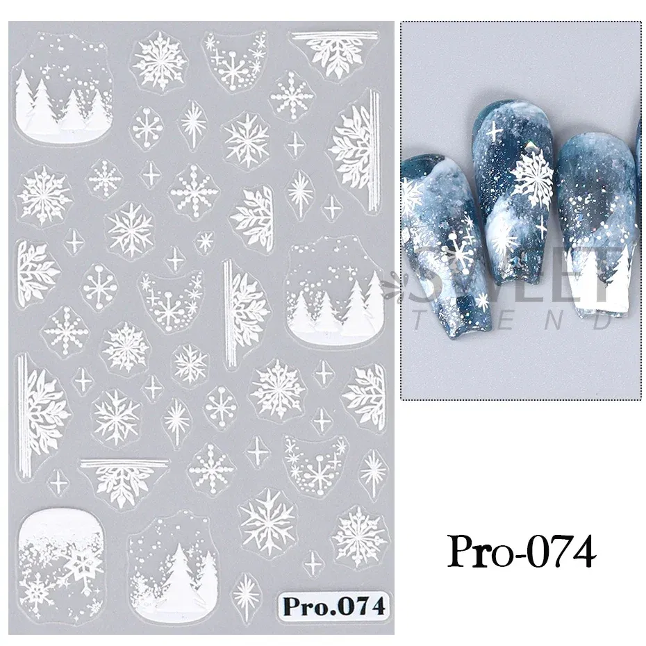 Color: SKY BLUE - 5D Embossed Elk Nail Art Sticker Cute Christmas Winter Santa Claus Snowflake Gingerbread Man Engraved Slider Manicure Decoration