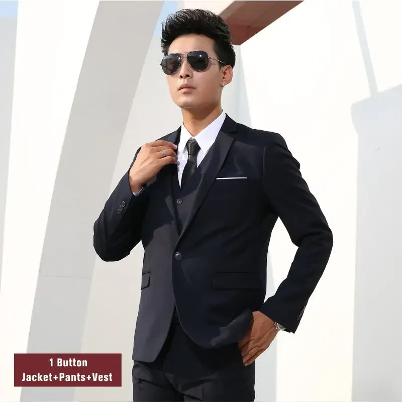 Color: Beige, Size: S - Men Suits Slim Fit Business Formal Casual Classic Suit Wedding Groom Party Prom Single Breasted Solid Color Black Gray Navy Blue