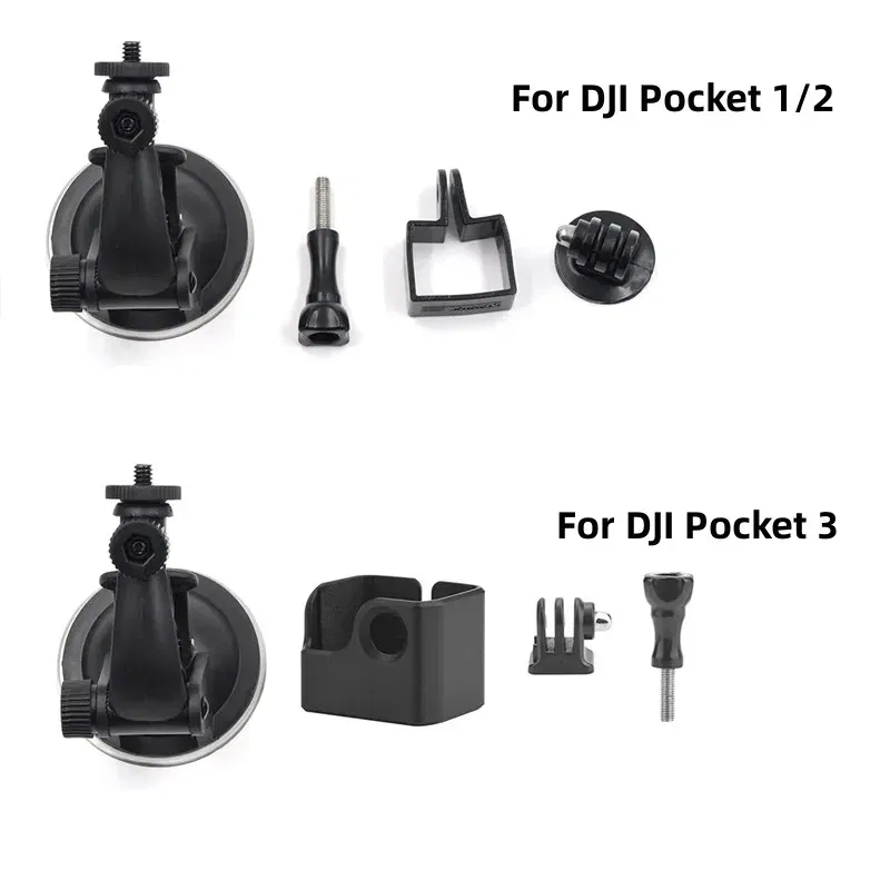 Color: grey - Gimbal Car Bracket Car Suction Cup Stable Mount Holder with Adapter Clip for DJI Pocket 3 Osmo Pocket 1/ 2 Camera  Accessories