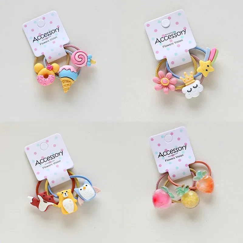 Color: Orange - 3PCS New Cute Cartoon Rainbows Princess Headwear Kids Elastic Hair Bands Children Tie Girls Accessories Baby Headdress