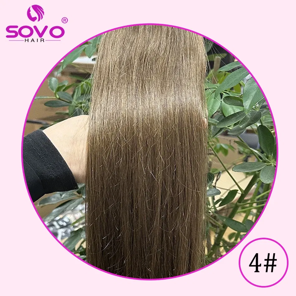 Color: #4, Length: 8inches - SOVO Clip In Hair Extensions Human Hair 3 Pieces Bone Straight Clip Ins Hair Extension 60-90G Real Natural European Hair 12-26"