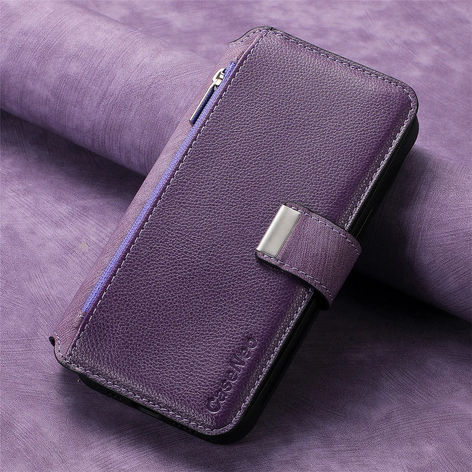 Color: BRIGHT PINK, Material: ABS - With Magsafe Wallet Case For Xiaomi Poco X6 X5 X3 M6 M5S M4 M3 F6 F5 Pro F3 C31 Zipper Leather Multi 6 Card Slot Removable Cover