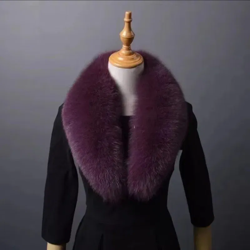 Color: PURPLE, Size: S - Winter Real Fox Fur Collar Woman Furry Natural Raccoon Fur Scarf Shawls Luxury Neck Warmer Wraps For Coat Fur Scarves Large Size