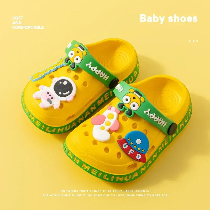 Color: black, Shoe Size: 2 - Children Garden Shoes Cute EVA Cartoon Beach Sandals Babies Summer Slippers High Quality Soft Kids Outdoor Slippers Flip Shoes