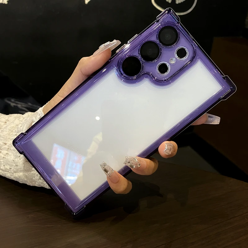 Color: PURPLE, Material: PU - Luxury Shockproof Clear Acrylic Case For Samsung Galaxy S24 S23 FE S22 Plus S24 Ultra A34 A54 A15 A25 A35 A55 A53 5G Hard Cover