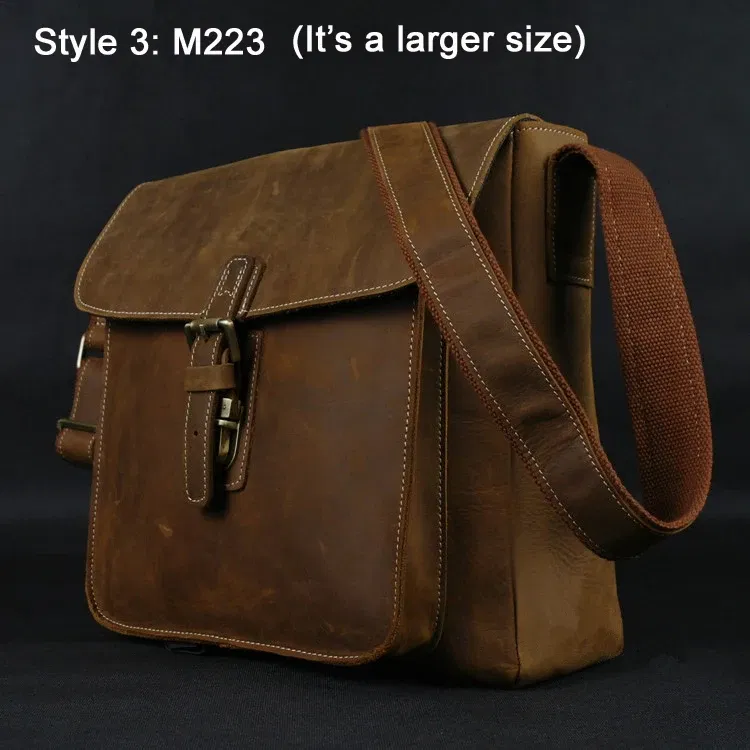 Color: Champagne - Vintage Fashion Genuine Leather Men Shoulder Bags Leather Messenger Bags men Crossbody bag Casual Bag cowboy style Brown Medium