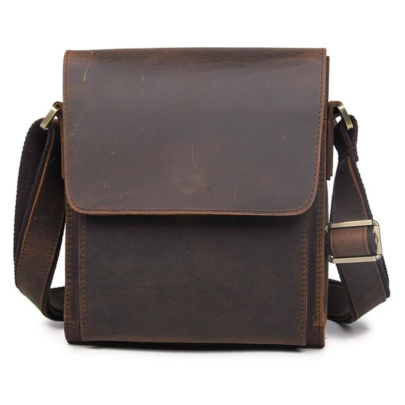 Color: Champagne - Vintage Fashion Genuine Leather Men Shoulder Bags Leather Messenger Bags men Crossbody bag Casual Bag cowboy style Brown Medium