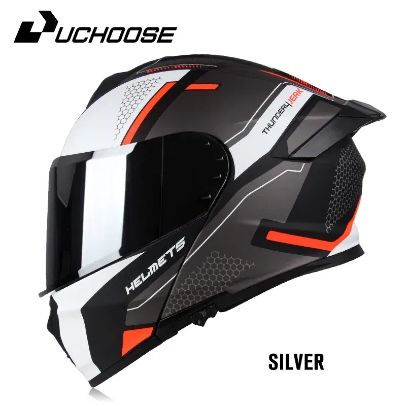 Color: PURPLE, Size: L - DOT Uchoose Approved Full Face Helmets Crash Motorbike Protective Gear Men Women Flip Up Helmet Motorcycle Visor Double Sun