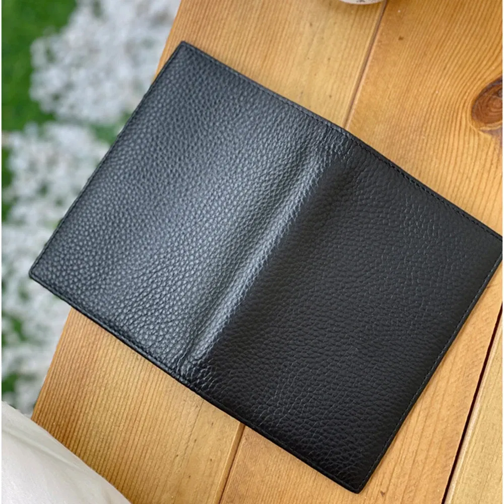 Color: Pink - 100% Cowhide Passport Holder Factory Genuine Leather Engrave Letters Men Women Passport Cover Customized Name Travel Card Wallet