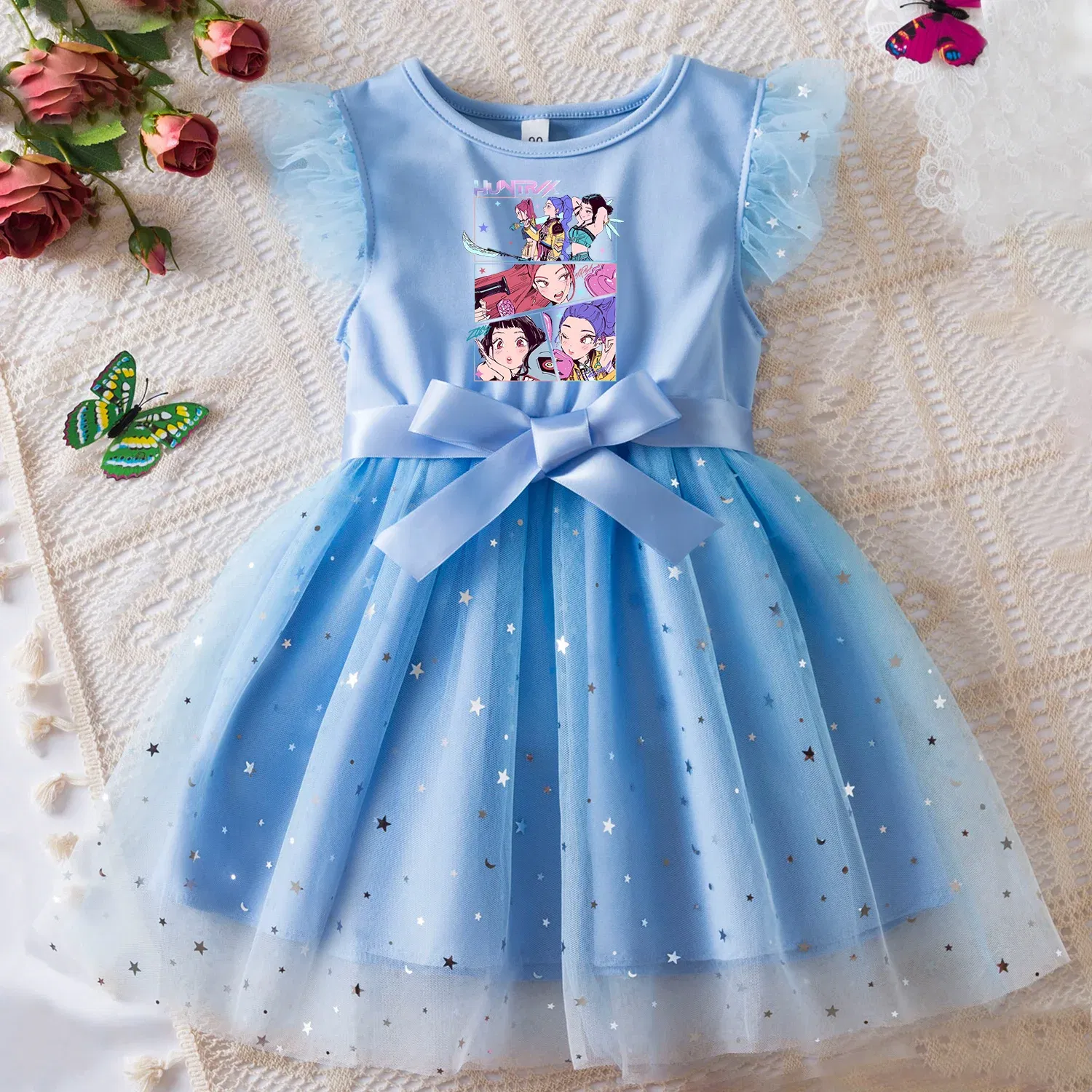 Color: Yellow, Size: One Size, Height: 158 - KPop Demon Hunters Girls Dress Kids Party Halloween Carnival Birthday Party Clothes Princess Tutu Dresses Costume Children Gift