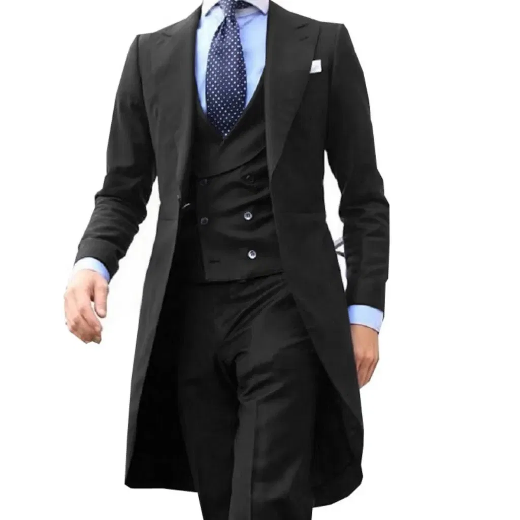 Color: MULTI, Size: XXL - Elegant man suit Slim Fit Suit Luxury Formal Tuxedos Wedding 3 Pieces Blazer Vest Pants Set Long Tail Coat One Button Custom