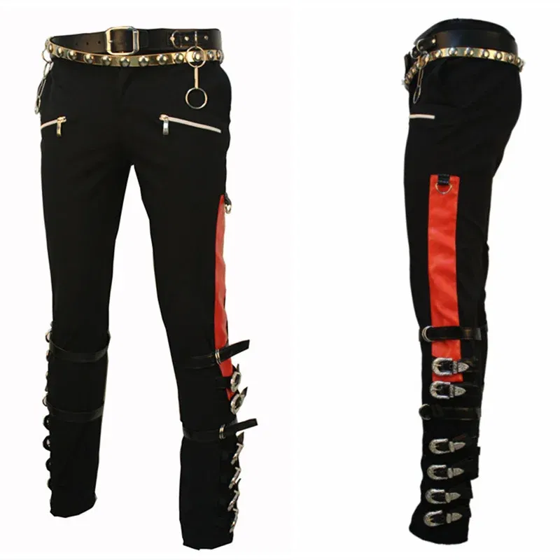 Color: SKY BLUE, Size: 35 - Punk Michael Jackson BAD Pants Trousers and Belt in1990'S