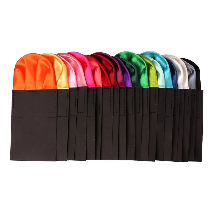 Color: Orange - Fashion Solid Silk Satin Handkerchief Candy Color Suits Pocket Square For Men Business Chest Towel Hanky Suit Napkin Hankies
