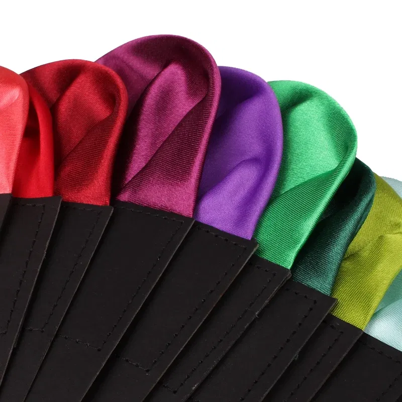 Color: Orange - Fashion Solid Silk Satin Handkerchief Candy Color Suits Pocket Square For Men Business Chest Towel Hanky Suit Napkin Hankies