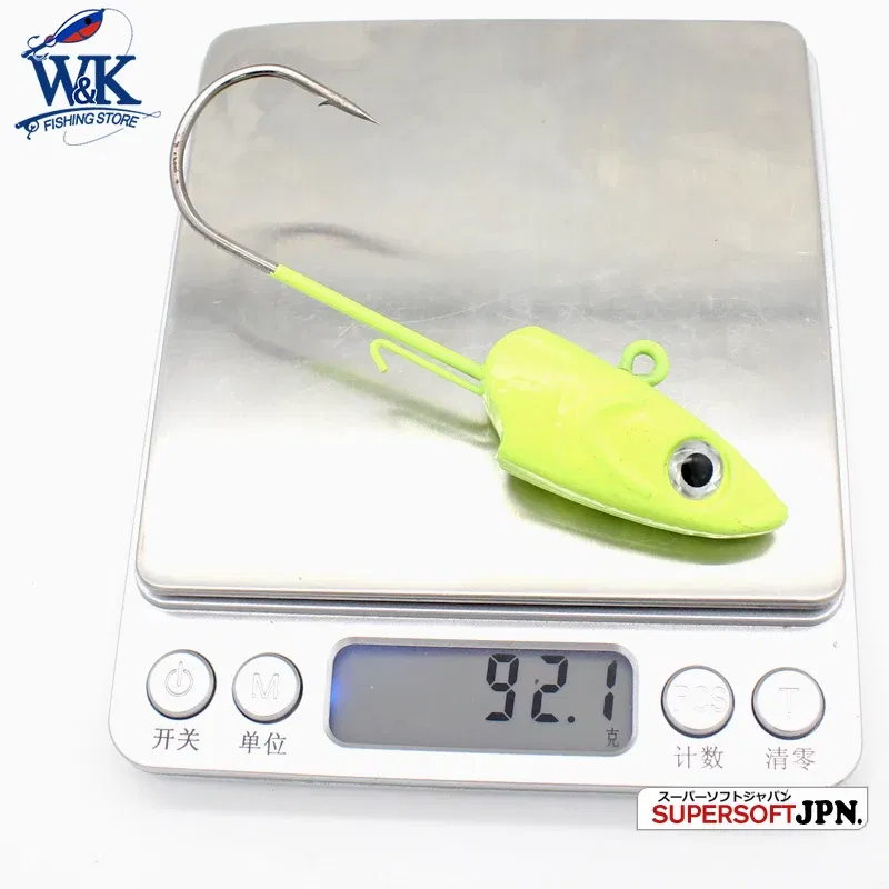 Color: Red - WK Strong 8/0 90g and 6/0 60g Jig Hooks Big Jig Head for Soft Lure Weighted Fishing Hooks Colorful JIGS