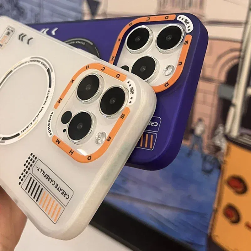 Color: black, Material: EVA - Matte Magnetic Phone Case For iPhone 12 13 14 15 16 Pro Max Megsafe Wireless Charge Frosted Back Metal Lens Frame Buttons Cover