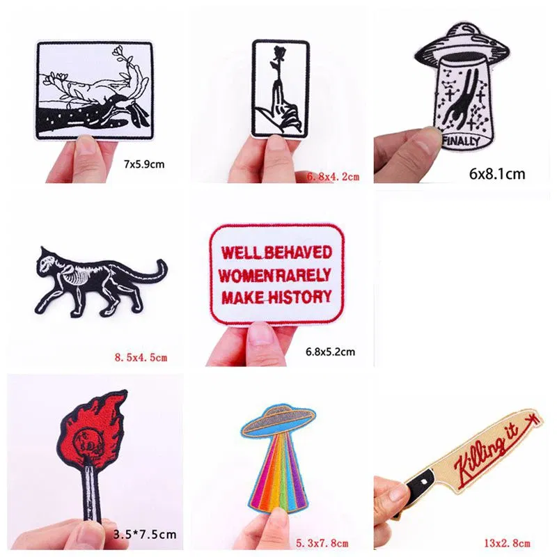 Color: Nickel-Free White - Prajna 10PCS Wholesale Cartoon Animal Embroidered Patches For Clothing Thermoadhesive Patches On Clothes Letter Applique Sticker