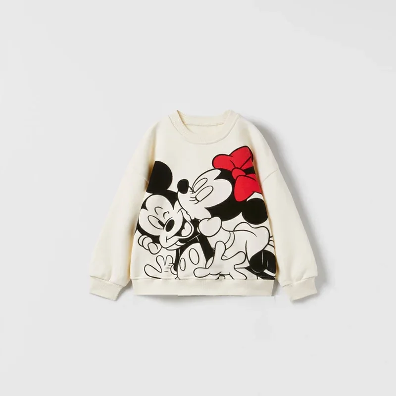 Color: Beige, Kid Size: 24M - Spring New Mickey Sweatshirt Loose Fashion Long Sleeved Tops O-neck Children Baby Casual Hoodies Boys Clothing Cartoon Sweater