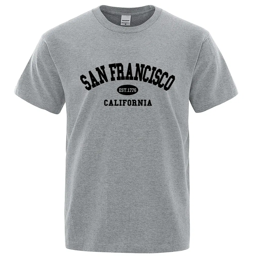 Color: GRAY, Size: XXL - Sanfrancisco Est.1776 California Letter T-Shirts Men Fashion Oversized Tops Summer Tshirt Loose Designer Luxury Tee Clothing