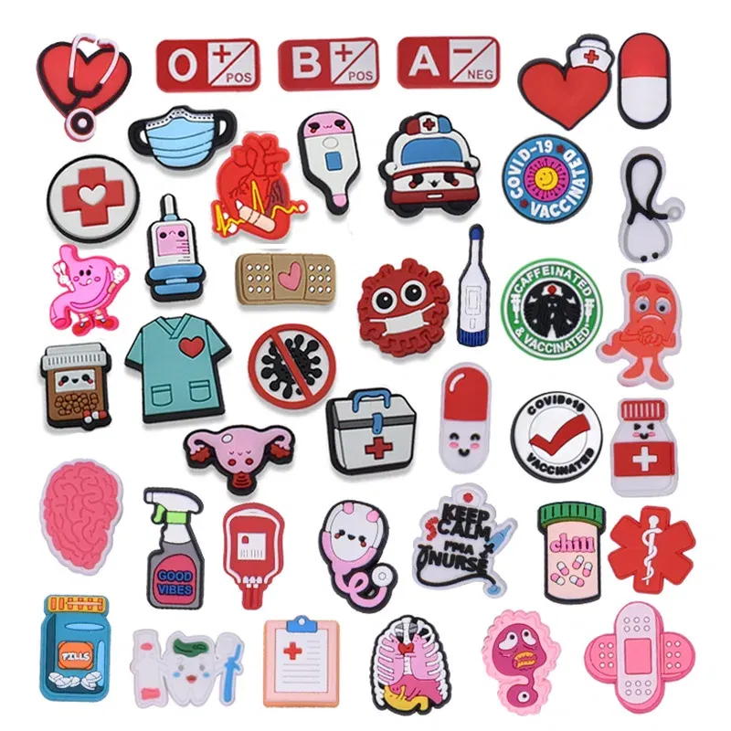 Color: WHITE - FASHION shoe Charms Accessories PVC Decoration nurse medical care series For sandals clog accessories Kids Party X-mas Gifts