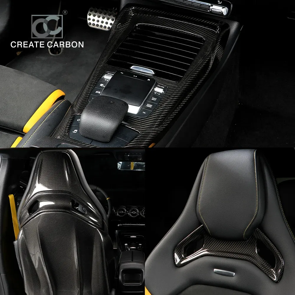 Color Name: Beige - Carbon Fiber Car Stickers For Mercedes Benz Accessories AMG/A Class/CLA 35 Center Console Gear Air Conditioning Outlet Cover