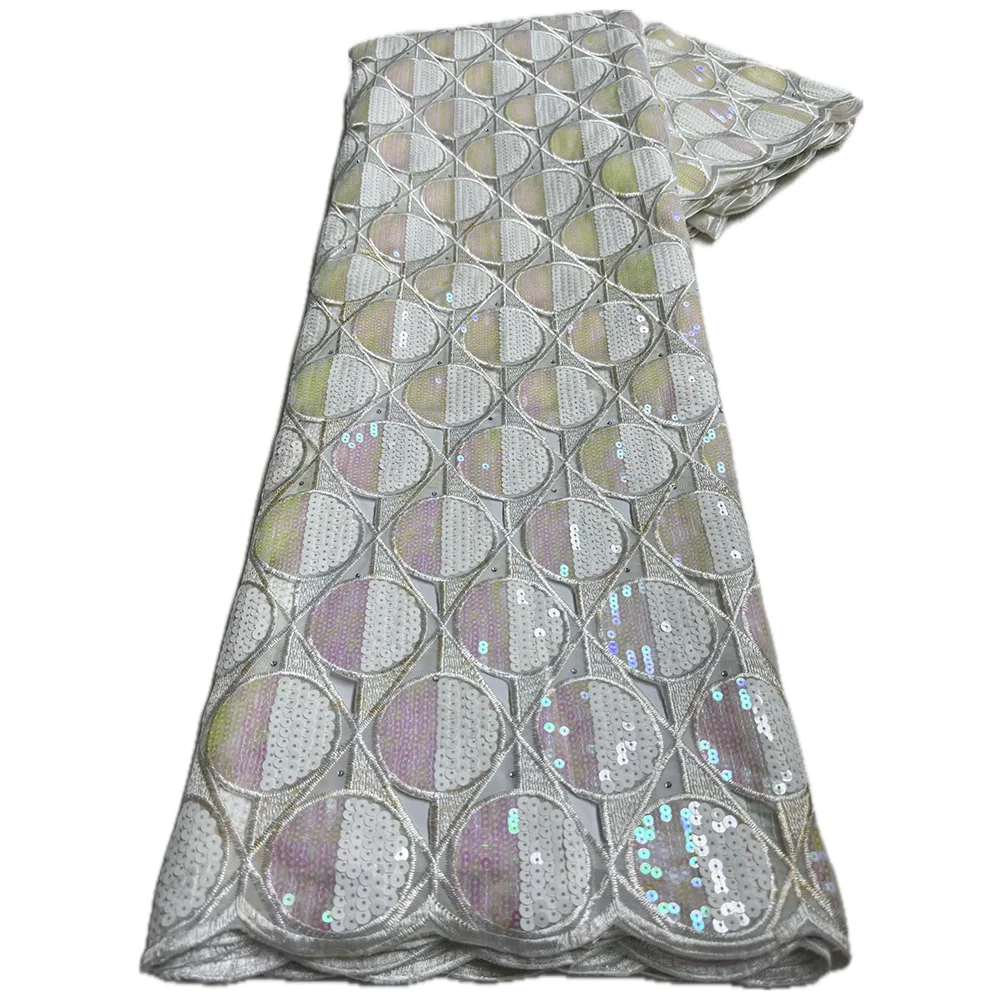 Color: Blue, Length: 5 yards, Width: 120cm - 5 Yards High grade African Organza Cutout Lace Clean Holed Sequins Voile Fine Textured Nigerian Fabric For Occasions Celebrants