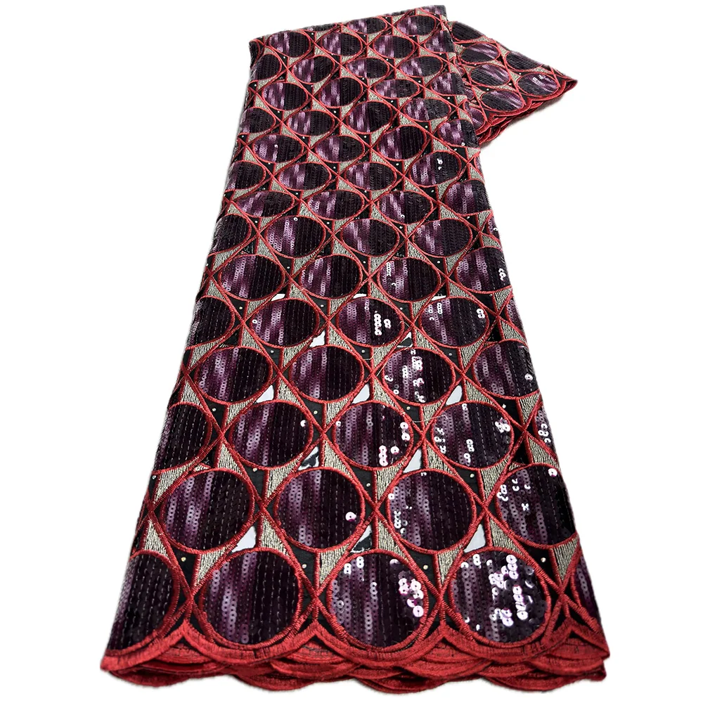 Color: Blue, Length: 5 yards, Width: 120cm - 5 Yards High grade African Organza Cutout Lace Clean Holed Sequins Voile Fine Textured Nigerian Fabric For Occasions Celebrants