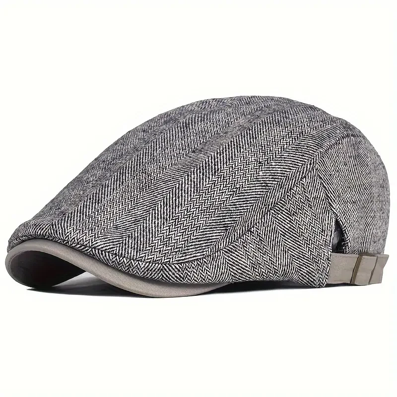 Vintage Herringbone Gatsby Beret – Thick Warm Flat Cap