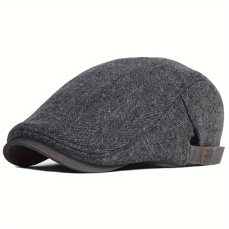Vintage Herringbone Gatsby Beret – Thick Warm Flat Cap