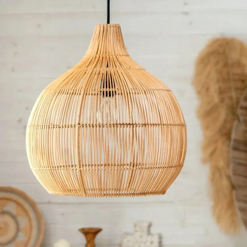 Body Color: Green, Size: L - Vintage Rattan Pendant Lights Hand-woven Rattan Hanging Lamp Lights for Living Room Decoration Dining Room Lamps E27 Suspension
