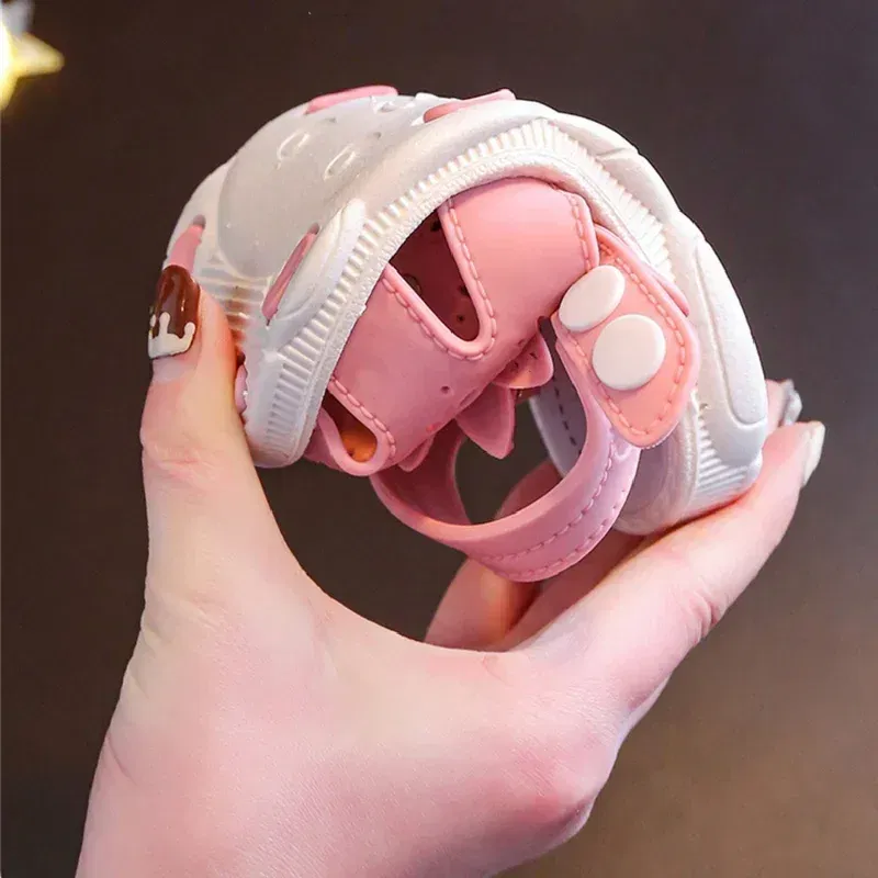 Color: black, Shoe Size: 1 - Solid Bow Children's Summer Shoes Cute PVC Beach Non Slip Sandals For Baby Girls Footwear Soft Infant Kids Fashion Sandals