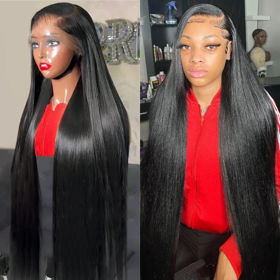 Color: Natural Color, Stretched Length: 14inches, Density: 180% - 30 32 Inch 13x4 13x6 Lace Front Human Hair Wigs Straight Transparent Lace Human Hair Wigs Pre Plucked For Black Women Bling Hair