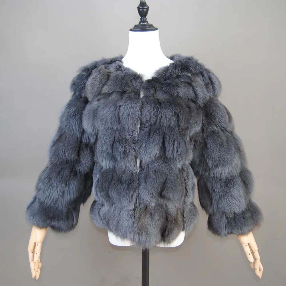 Color: Turquoise, Size: L - 2025 New Style Real Fur Coat 100% Natural Fur Jacket Female Winter Warm Leather Fox Fur Coat High Quality Fur Vest