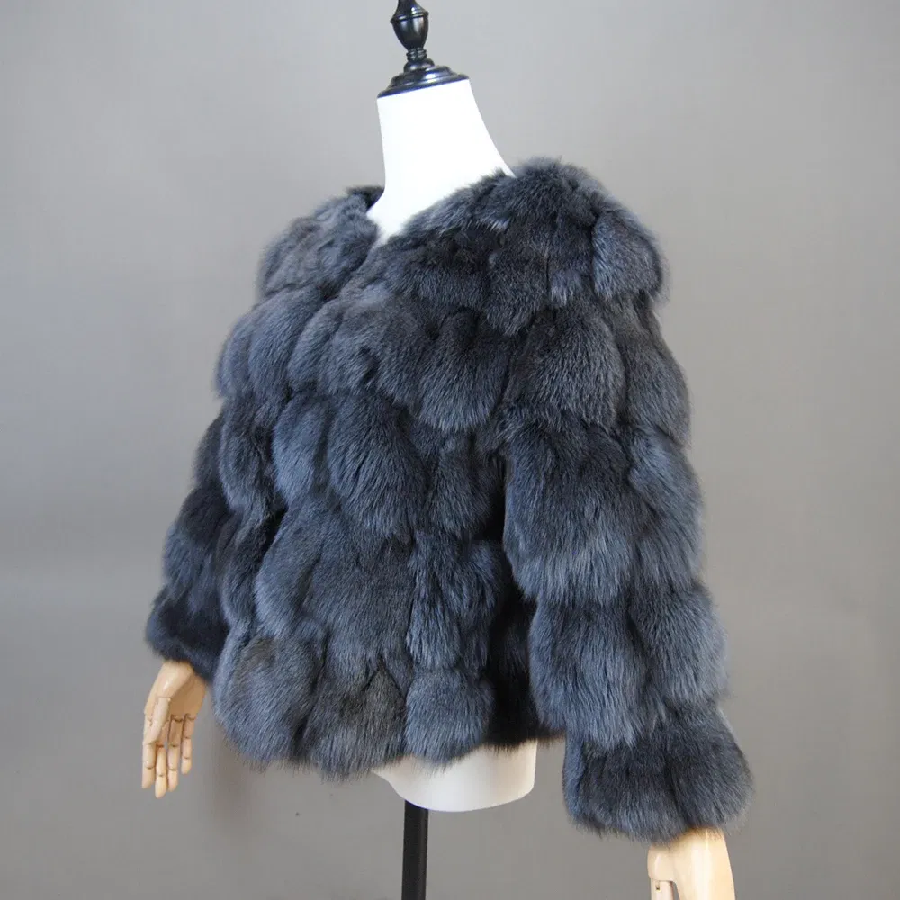 Color: Turquoise, Size: L - 2025 New Style Real Fur Coat 100% Natural Fur Jacket Female Winter Warm Leather Fox Fur Coat High Quality Fur Vest