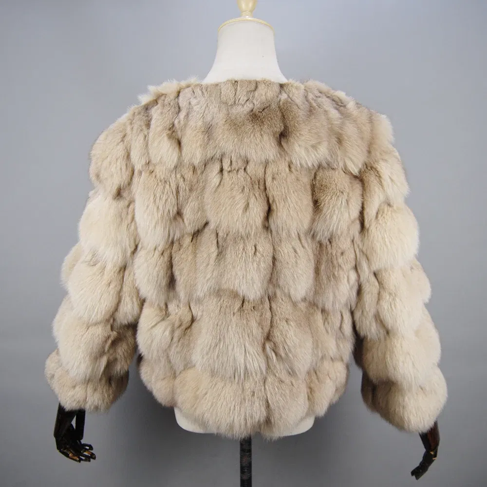 Color: Turquoise, Size: L - 2025 New Style Real Fur Coat 100% Natural Fur Jacket Female Winter Warm Leather Fox Fur Coat High Quality Fur Vest
