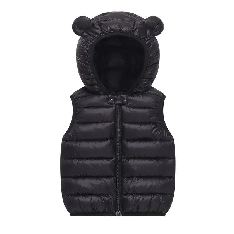 Color: black, Kid Size: 5T - Baby Boys Girl Warm Down Vest Toddler Cotton Waistcoat Children Autumn and Winter Clothes Kids Hooded Jackets 1-6 Years Old