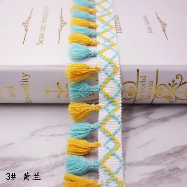 Color: WHITE - 1Yard Lace Ribbon Sewing Trim Tassel Trim Lace Fabric Sewing Fringe Sewing Lace Kintted Fabric Handmade DIY Craft Accessories