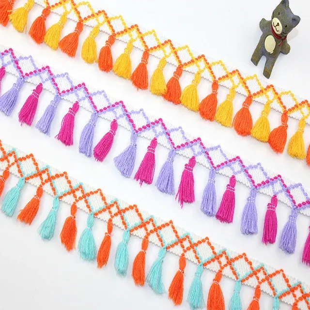 Color: WHITE - 1Yard Lace Ribbon Sewing Trim Tassel Trim Lace Fabric Sewing Fringe Sewing Lace Kintted Fabric Handmade DIY Craft Accessories