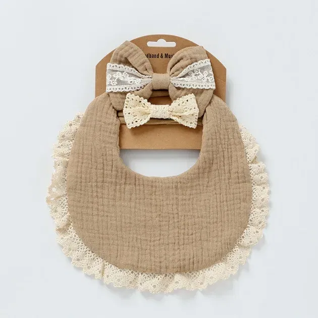 Color: Khaki, Kid Size: 3M - Personalized embroidered baby bib, baby pure cotton gauze bib, mouth in water, baby anti spitting, newborn bib, men's and women'