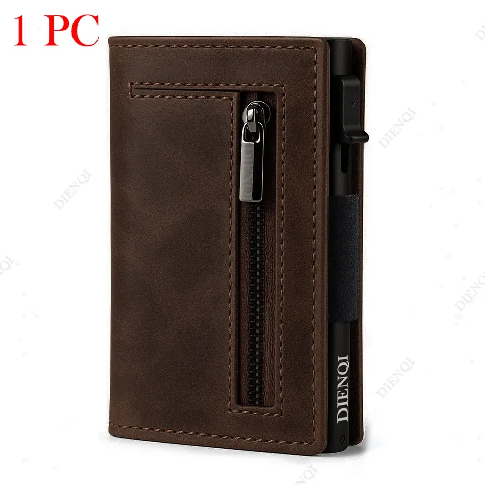 Color: Beige - RFID Blocker Minimalistic Men Wallet Business Credit Card Holder Carbon Fiber Leather Wallets Small Male Purse Cardholder Case