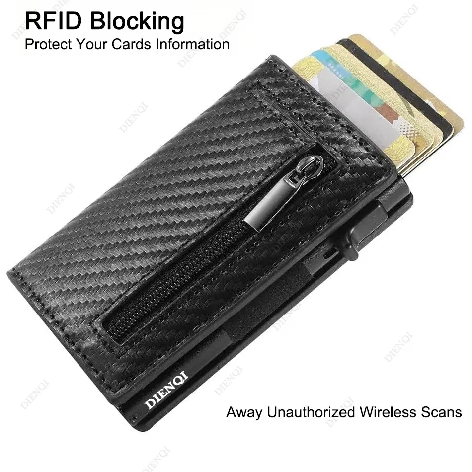 Color: Beige - RFID Blocker Minimalistic Men Wallet Business Credit Card Holder Carbon Fiber Leather Wallets Small Male Purse Cardholder Case