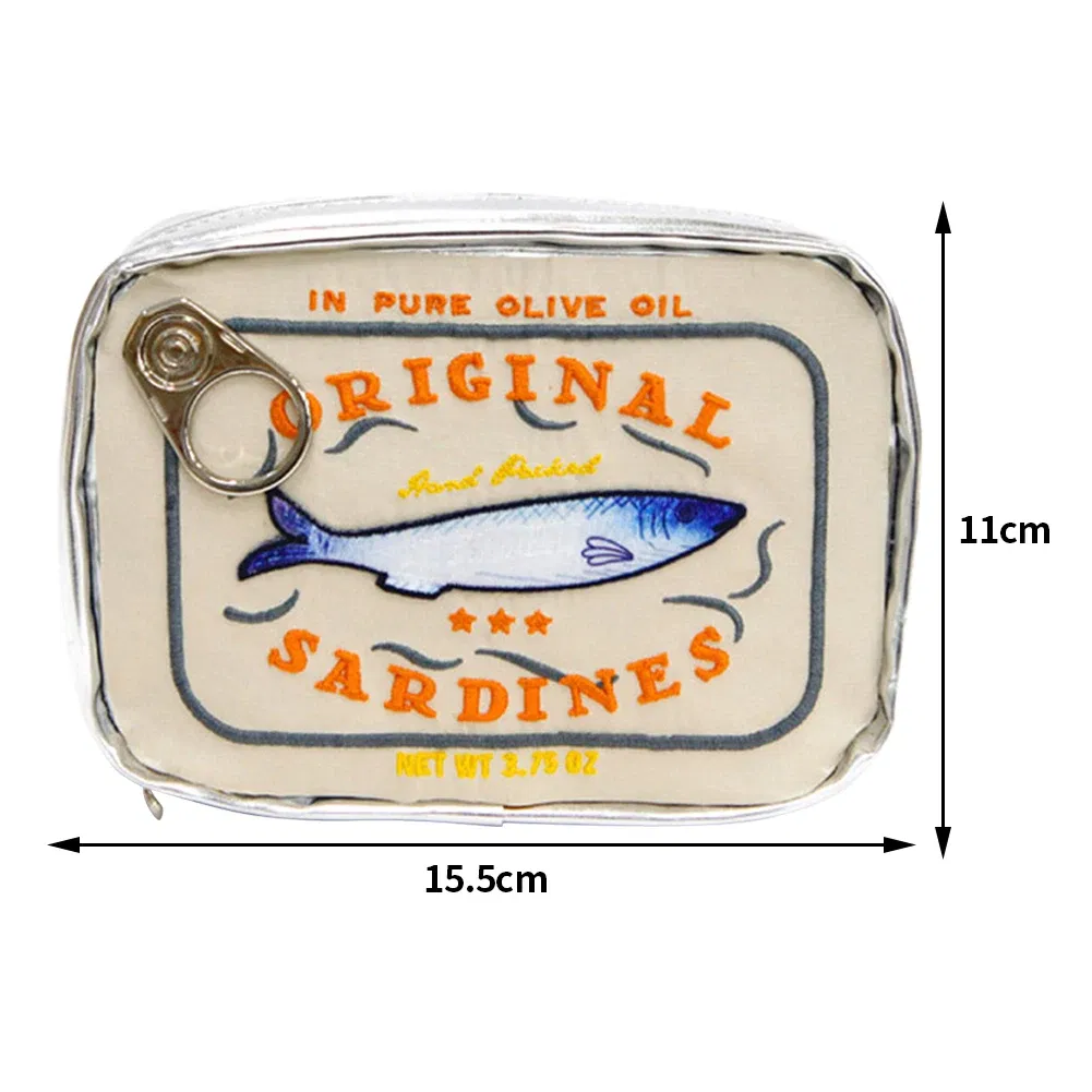 Color: Beige - Cute Cosmetic Bag Sardines Cans Shape Funny Packages Creative Portable Toiletry Bag Fashion Zipper Small Soft Makeup Bags