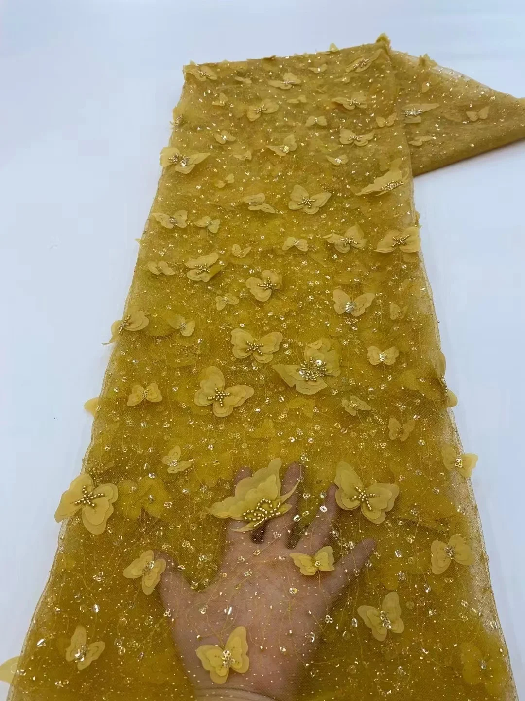 Color: pink, Length: 5 yards, Width: 120cm - African 3D Beaded Lace Fabric Luxury Bridal 2025 High Quality Nigerian Applique French Tulle Fabric For Wedding Sewing