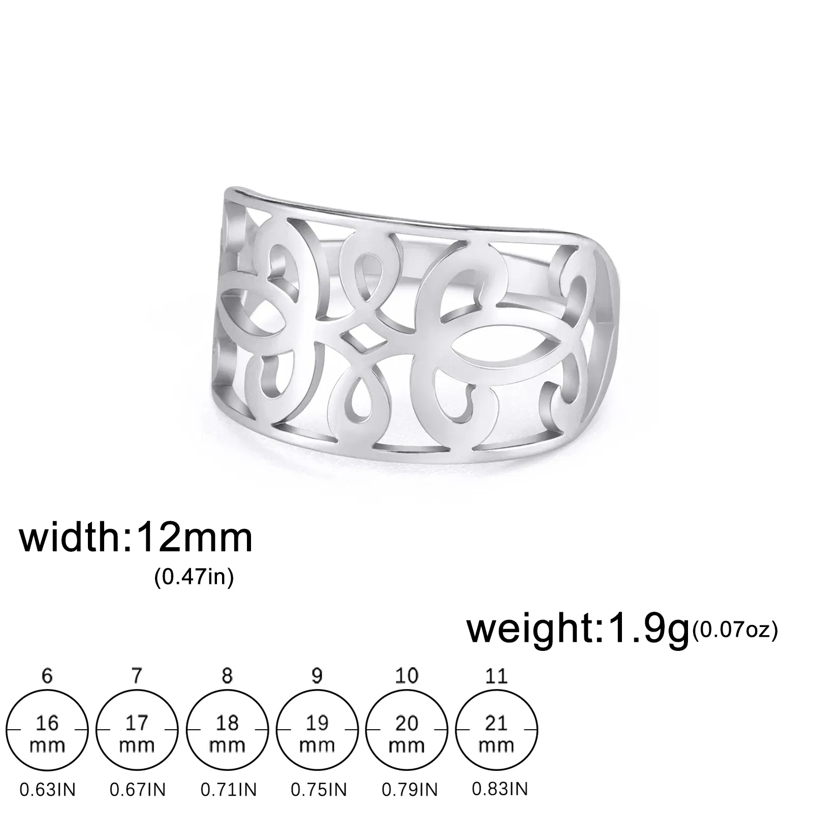 Main Stone Color: Silver, Ring Size: 11 - Skyrim Bohemian Filigree Ring Women Stainless Steel Gold Color Finger Rings Vintage Aesthetic Jewelry Wedding Band Wholesale