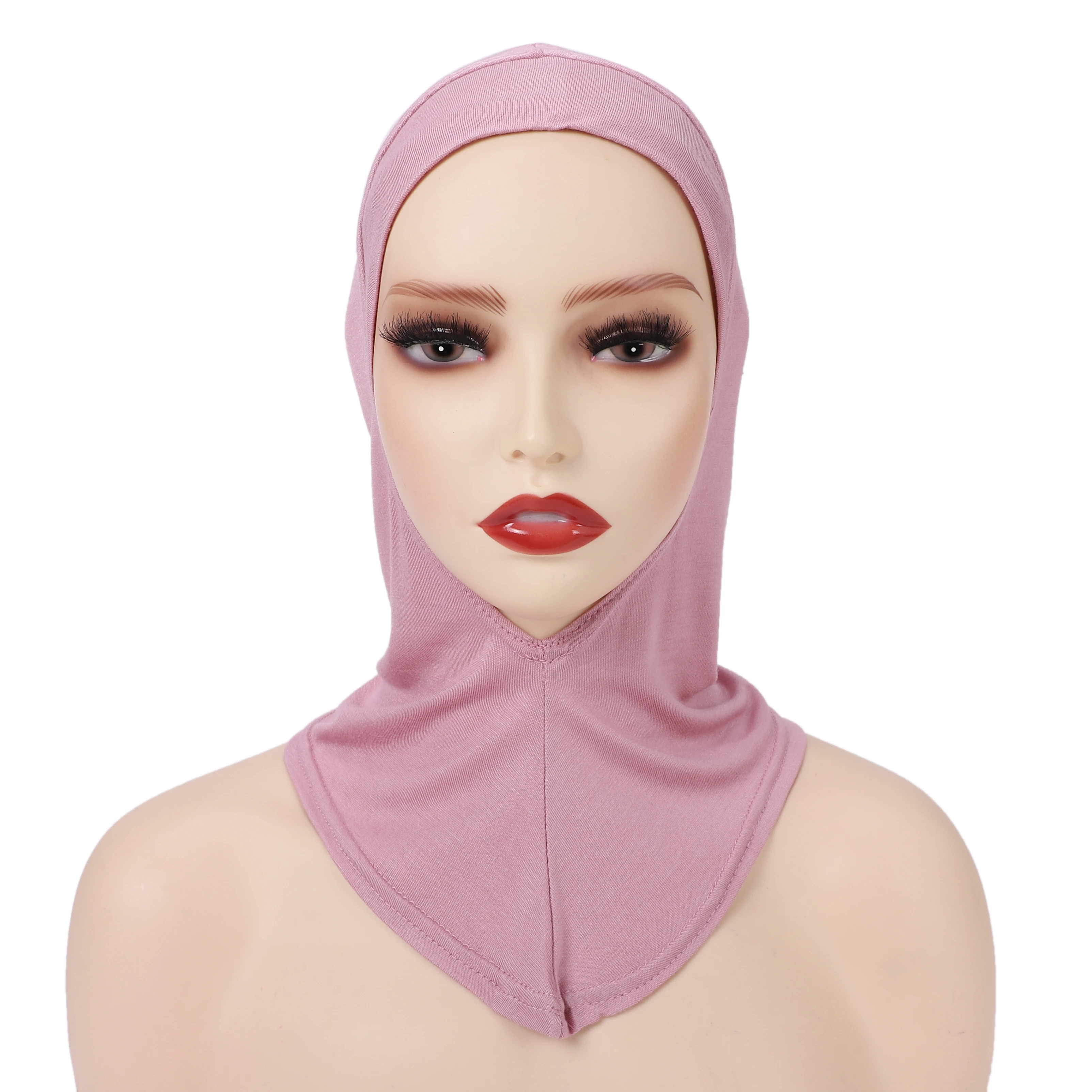 Color: Dusty Pink - 1 Piece Turban Caps for Women Muslim Underscarf Modal Hijab Inner Caps Stretchy Full Cover Shawl Cap Full Neck Coverage