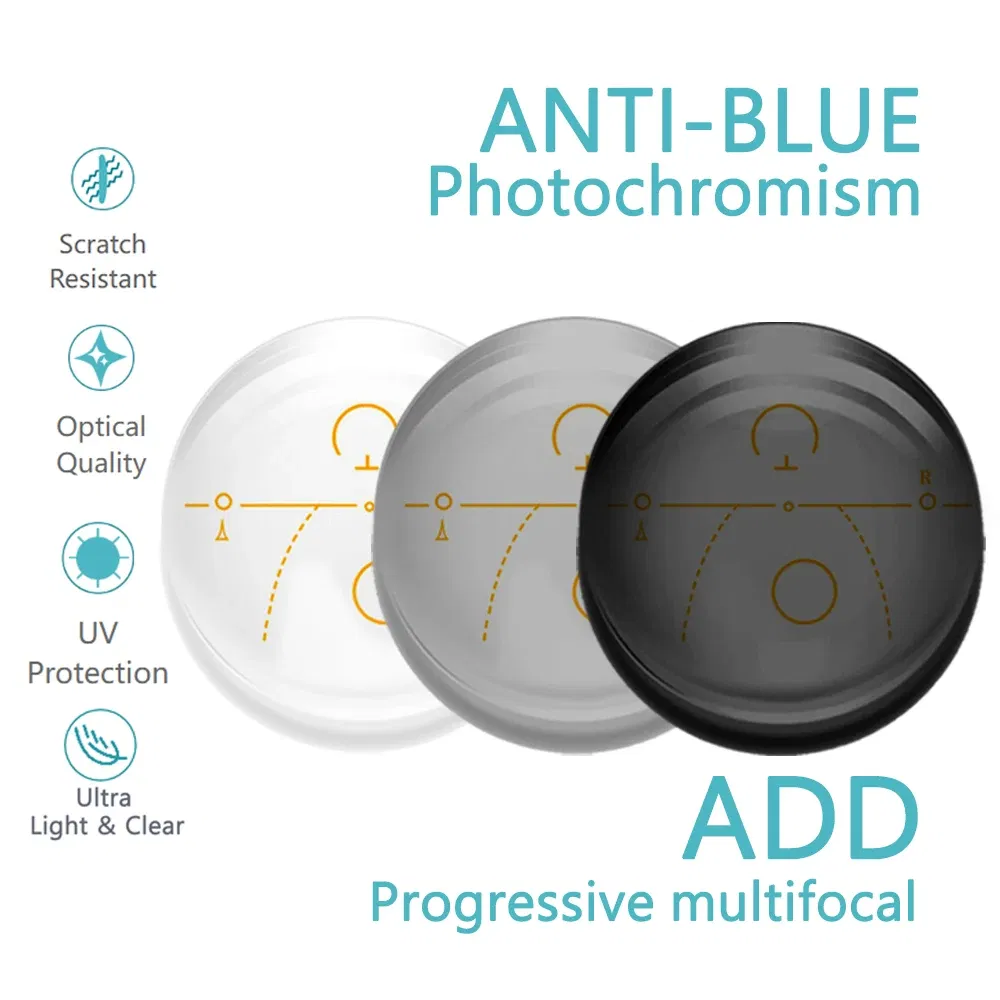 Lenses Color: GRAY, Lens Index: 1.67 - A Pair Progressive Multi-focus & Photochromic & Anti-Blue Ray Optical Lens Myopia Presbyopia 1.56 1.61 1.67 Index