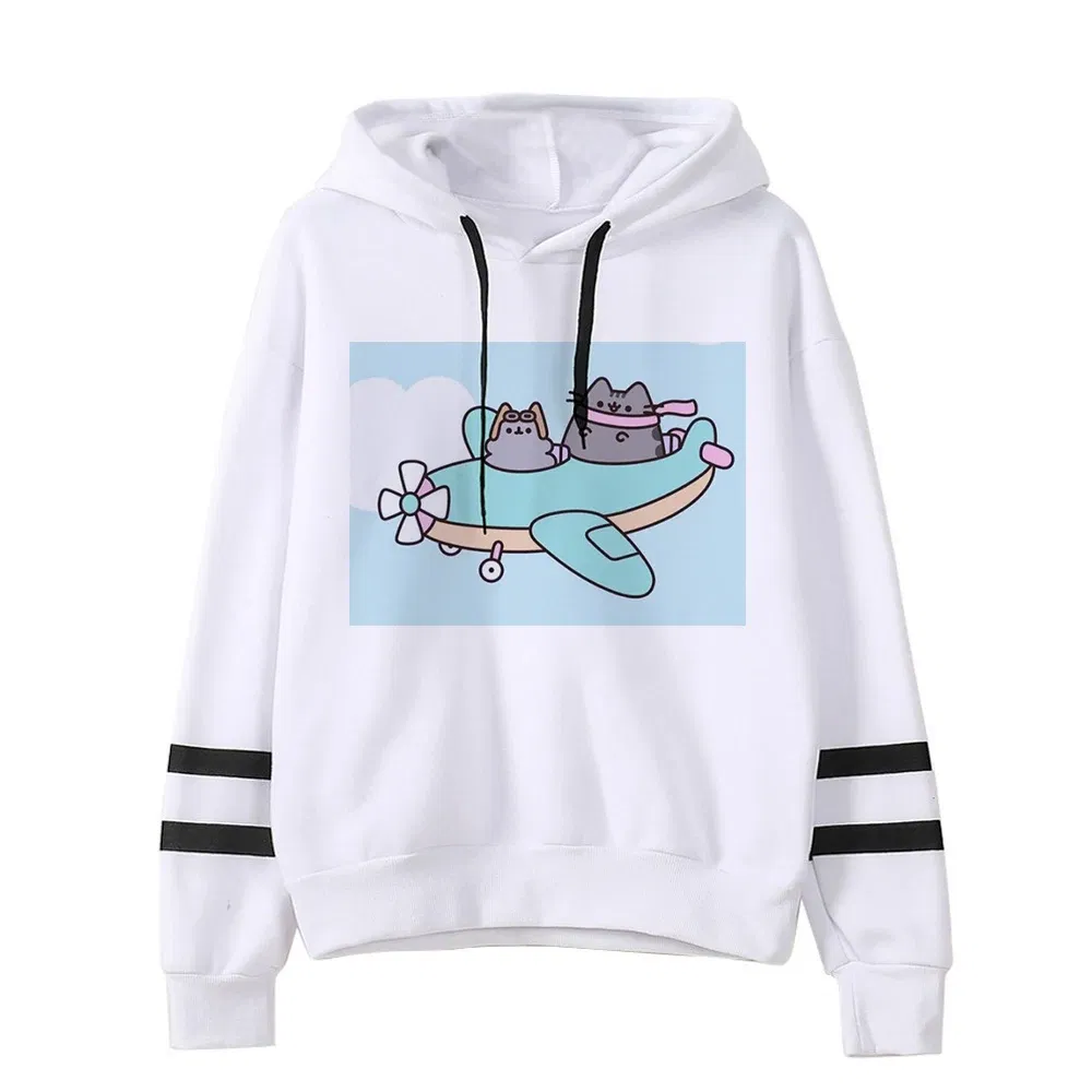 Color: Burgundy, Size: S - Women Ullzang Cute Cat Funny Cartoon Sweatshirt Pusheen Cat Kawaii Harajuku Korean Style Hoodies Graphic Fashion Hoody Female