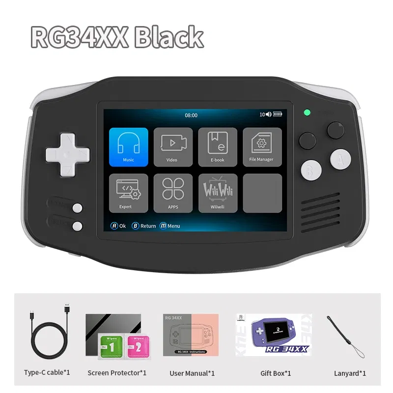 Color: Silver - ANBERNIC RG34XX Retro Handheld Game Console 3.4” IPS Linux 64-bit 3500mAh Video Gaming Player Supports Streaming WIFI Bluetooth