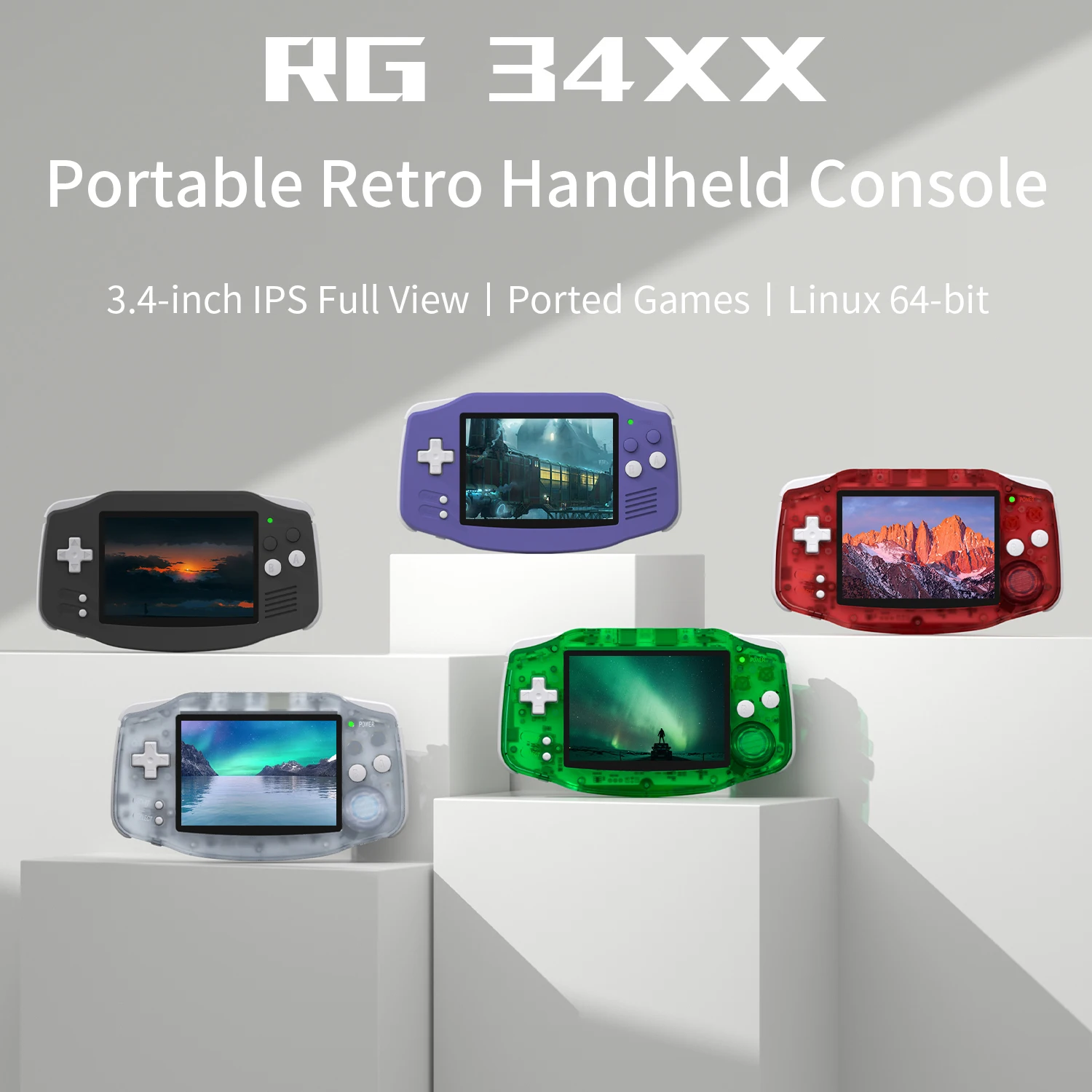 Color: Silver - ANBERNIC RG34XX Retro Handheld Game Console 3.4” IPS Linux 64-bit 3500mAh Video Gaming Player Supports Streaming WIFI Bluetooth